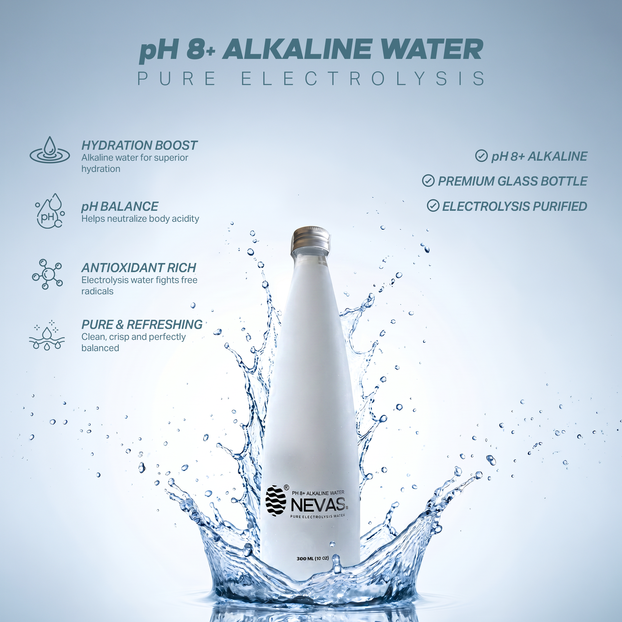 300ML ALKALINE WATER IN GLASS BOTTLE