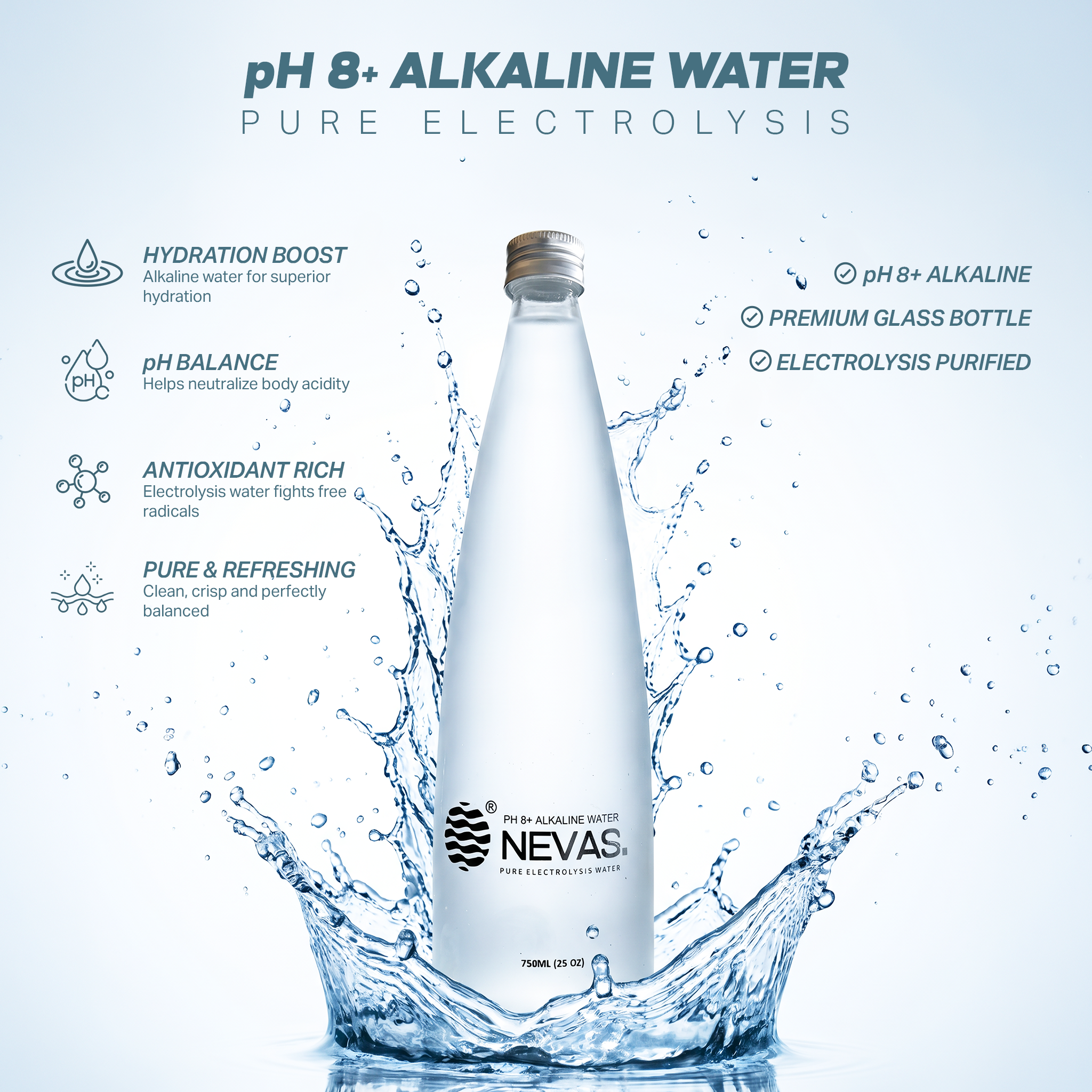 750ML ALKALINE WATER IN GLASS BOTTLE